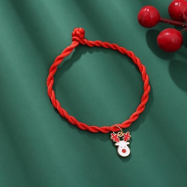 Käsintehdyt kudotut rannekorut jouluaiheilla punaista lumikuusta Red one size
