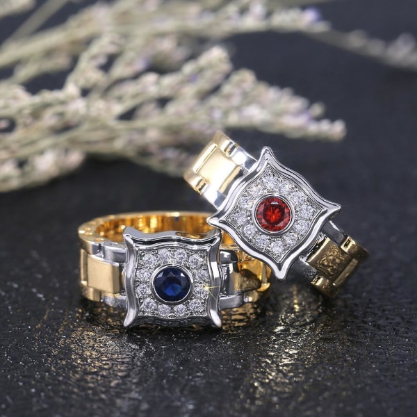 Unik handgjord guldpläterad ring för män med stor blå röd sten Red one size