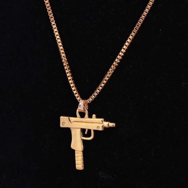 Guldbelagt kæde med pistol våben Gold one size