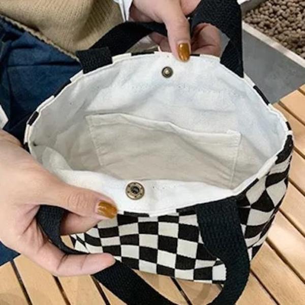 Liten tote väska i manchestertyg med glada smileys Beige