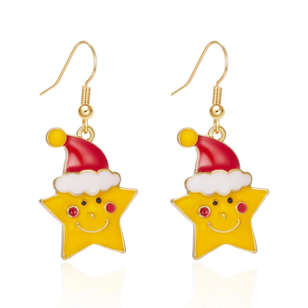Stylish earrings star with red Santa hat Christmas Advent Yellow one size