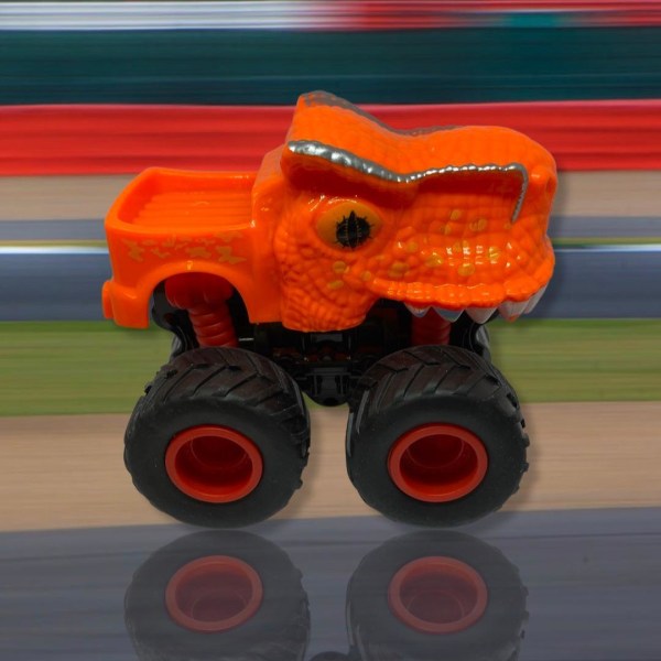 Leksaksbil med läskigt motiv med tänder och med ett flak Orange Orange