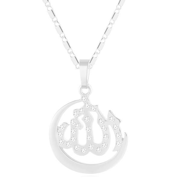 18k silverpläterad kedja smycke måne zirkon islam allah Silver one size