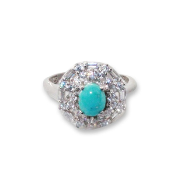 Sterling sølv ring persisk ægte turkis sten og zirconia sten Turquoise one size