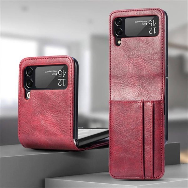 Samsung Galaxy Z FLIP 3 - plånbok skal fodral veganskt läder Red one size