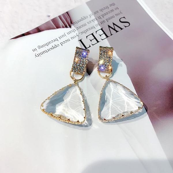 Smukke gennemsigtige 18k guld øreringe i krystal trekant Gold one size
