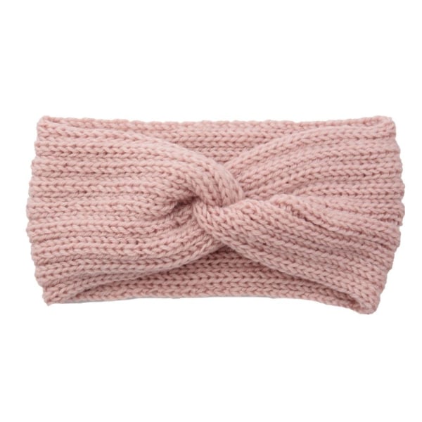 Stickat pannband med vacker knut på framsidan boho vinter höst Pink one size
