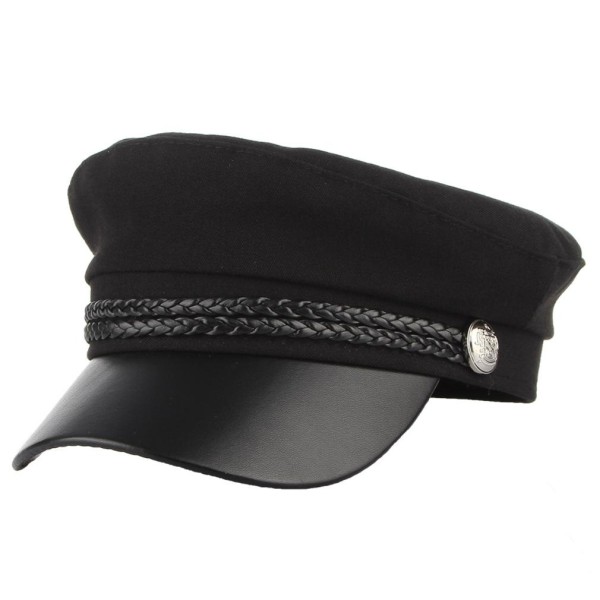 Eksklusiv baret stilfuld kaptajnstil sort med flettede reb og kn Black one size