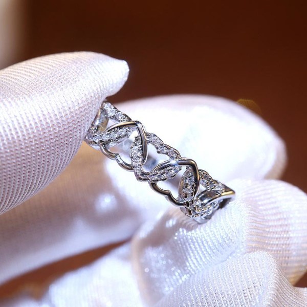 Smuk ring med hjerter i zirkon og 925 sølv Silver one size