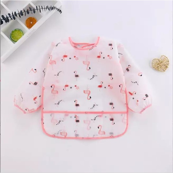 Forklæde sweater hagesmæk til børn lange ærmer vandtæt dinosaur flamingo Brown one size