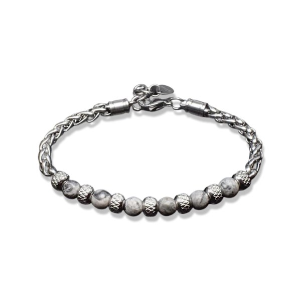 Justerbart armband med ''Tiger eye'' pärlor för män Grey one size