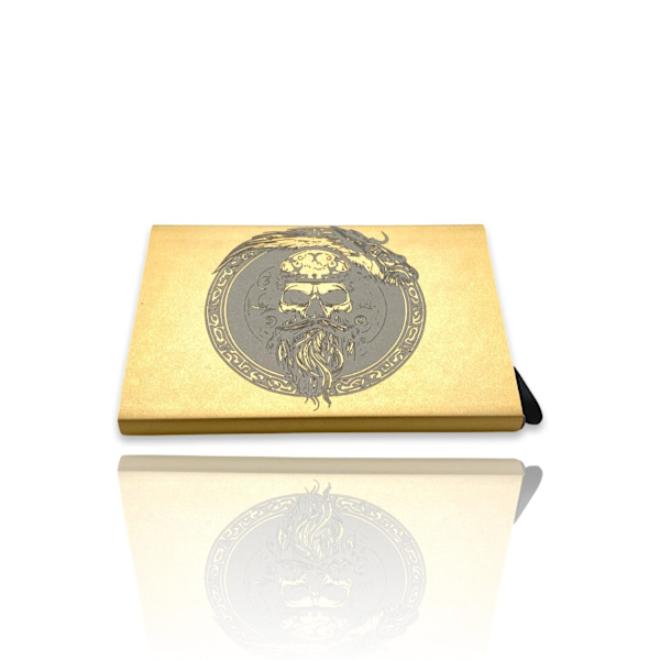 Minimalistisk guld kreditkortshållare dödskalle skägg - hållbar kortplånbok för viktiga kort Guld