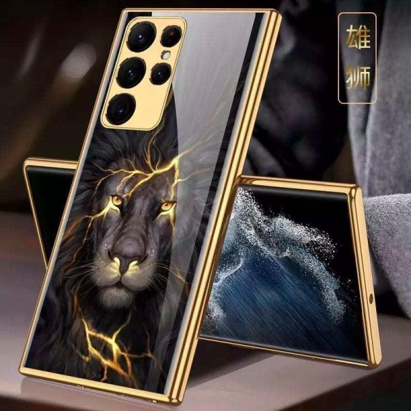 Luksus Samsung S22, Plus & Ultra etui løve blinker guld Black S22 Ultra