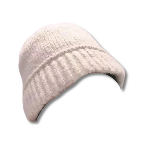 Varm fiskehatt ull plysch stickad mössa hatt linjer Vit one size