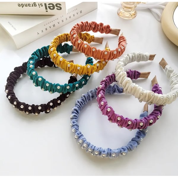 Käsintehty Luxury Diadem kevyt ryppyinen kangas ja helmiä Blue one size