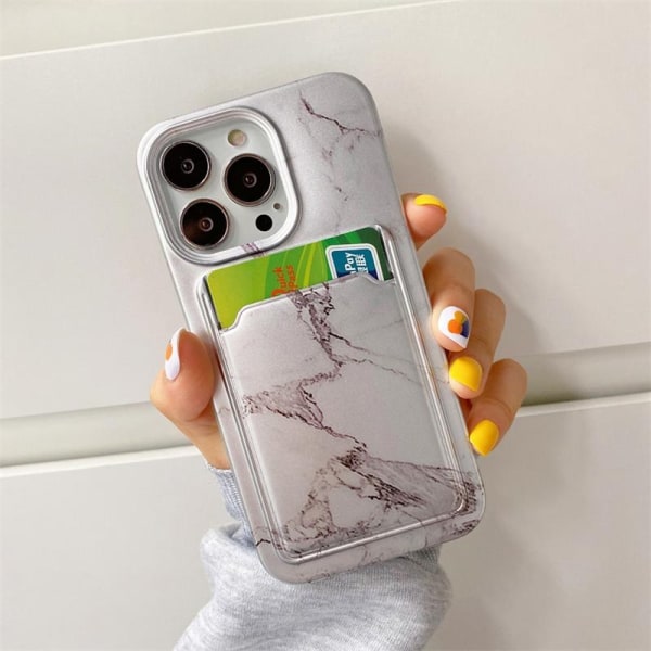 iPhone 13 Pro Max skal med fack för kort plånbok marmor galax Grey one size
