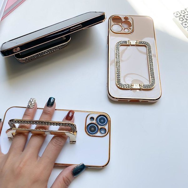 iPhone 13 Pro-kotelon kahva, jossa on strassitimanttijalusta musta valkoinen pinkki Black one size