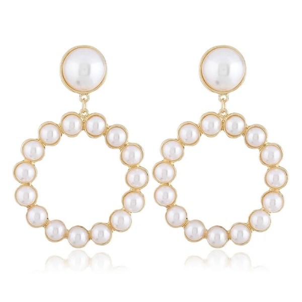 Perle ørestikker med store ringe, elegante til særlige lejlighed Pink gold one size