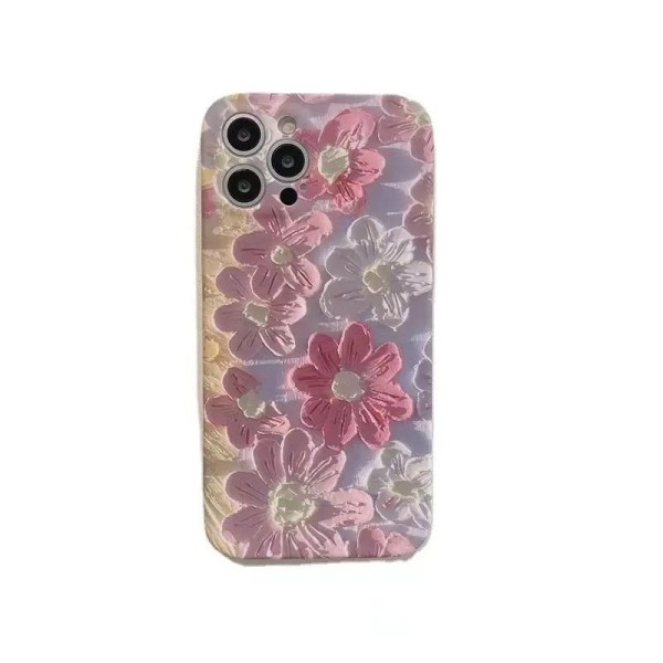 iPhone 14 Pro mobilcover Retro blomstermaling i pink - stilfuldt Pink one size