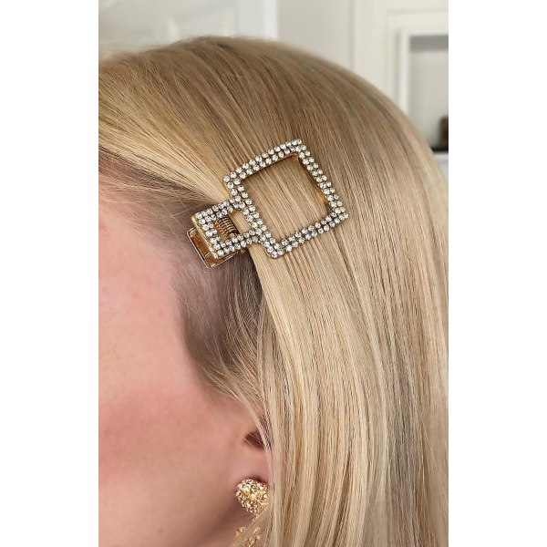 Trendig hårklämma i form av kvadrat klädd med strass som glimmar Guld one size