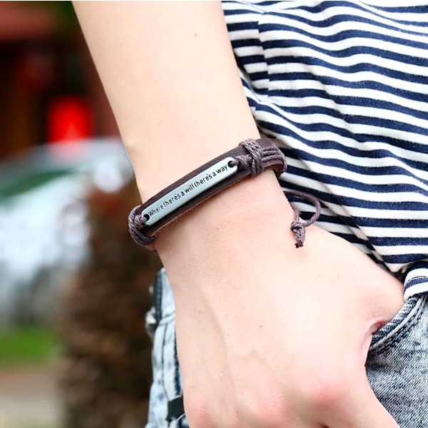 Handgjort armband för män med vacker text brunt läder Brun one size