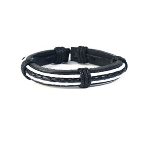 Håndlavet armbånd i sort læder & sort og hvid strengknude Black one size