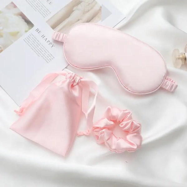 Sovemaske + scrunchie + reiseveskesett silke sove luksuriøst Pink one size