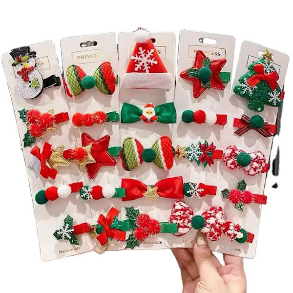 Sarja hiusklipsiä, joissa on jouluaiheinen joulukuusi tonttutähti lumiukko Red Santas hat