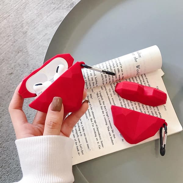 Hjerteformet støtsikkert deksel for Airpods Pro 3D rødt hjerte Red one size
