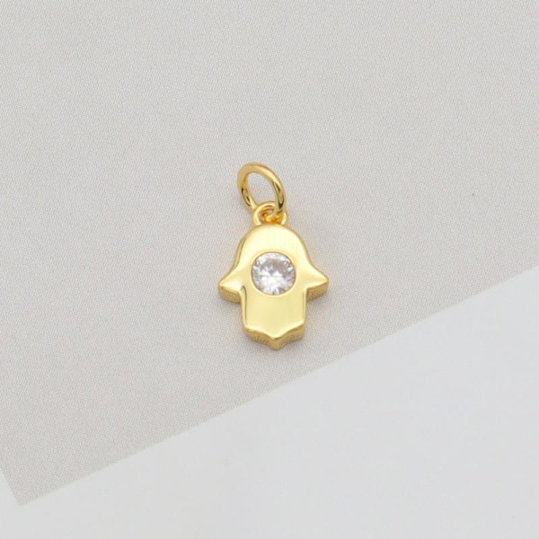 Kullattu käsikäyttöinen Hamsa isolla zirkonikivellä ketjulla Gold one size