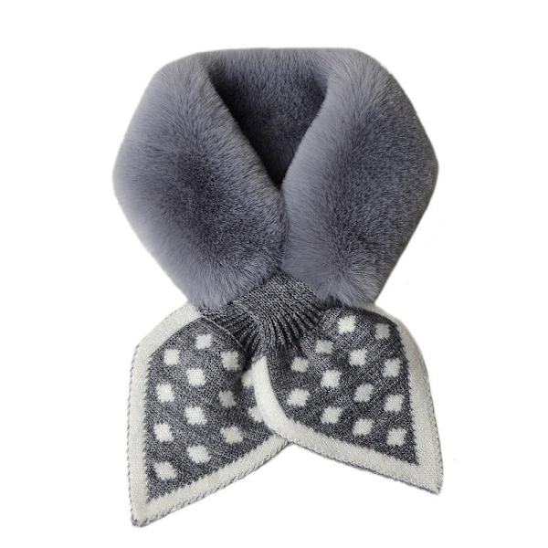 Huivi tekoturkista ja neulottu kaulus täplillä tyylikäs Grey one size
