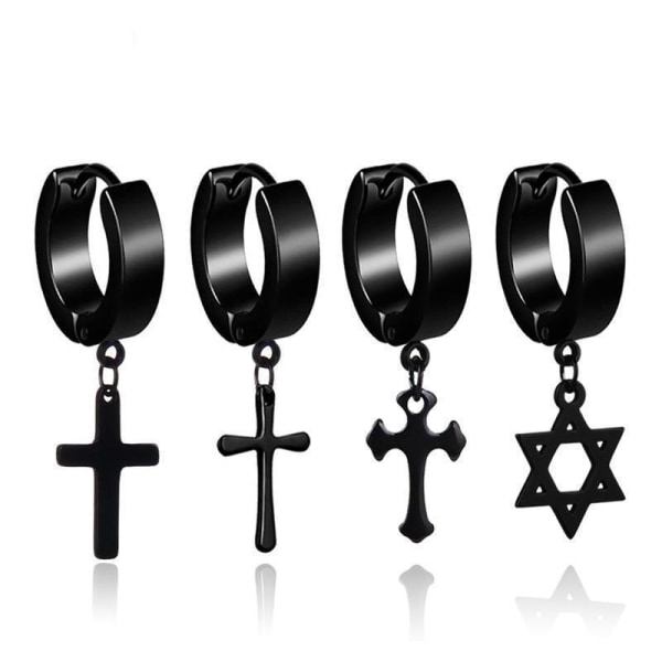 En ørering med symboler sekskantet kors til mænd guld sølv sort Black one size