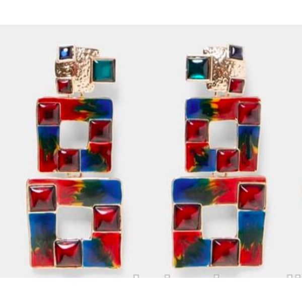 Exoktiska örhängen med flerfärgade kvadrater multifärg one size