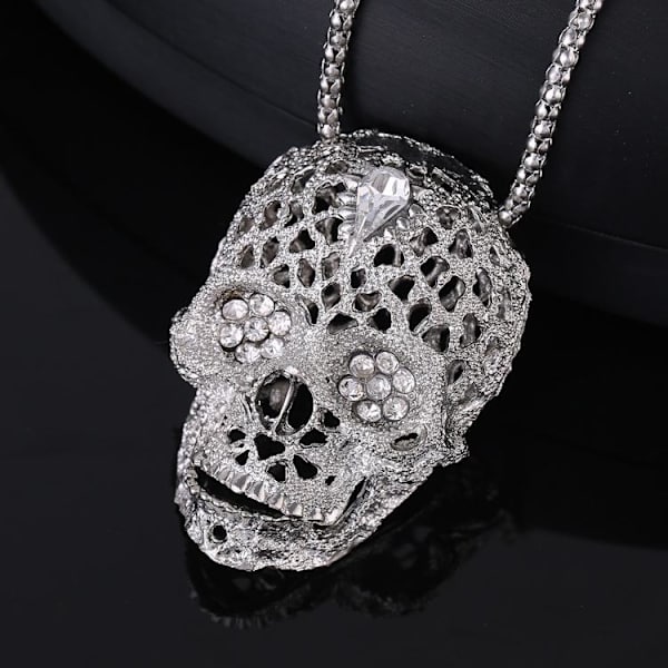 Chain with large skull in silver and diamonds hip hop nickel free Silver one size