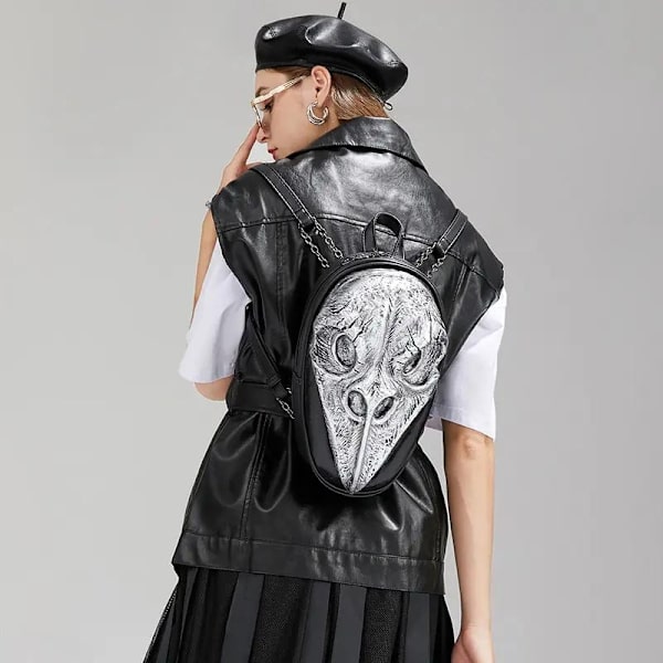 Reppu punk musta hassu olento 3D gootti leikattu pelottava hopea Black