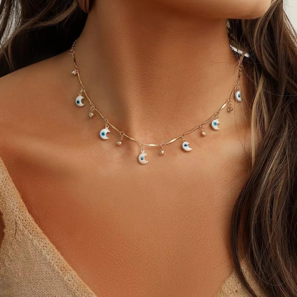 Oriental chain with nazar on moon gold marking collarbone Gold one size