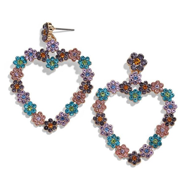 Vakre store øredobber med rhinestone hjerteblomster Orange one size