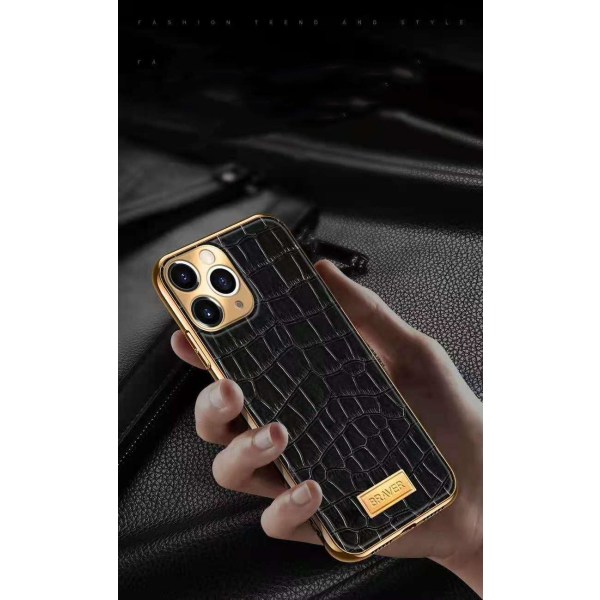 iPhone 12 Pro taske ægte læder krokodille mønster guldbelagt høj Blue one size
