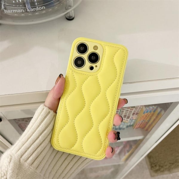 iPhone 13 Pro Max polstret deksel i trendy farger brodert mønster Yellow one size