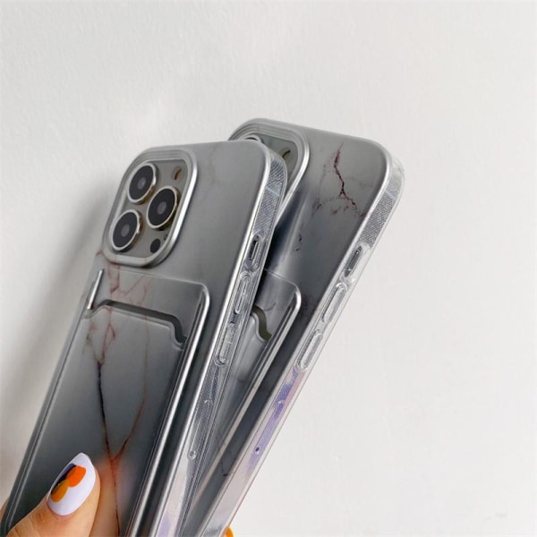 iPhone 13 etui med lomme til kreditkortpung marble galaxy Grey one size