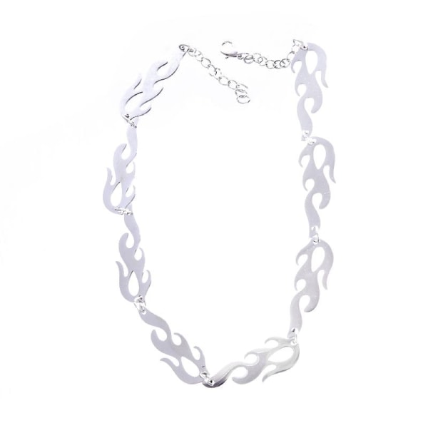 Unikt halsband shoker med eldlågor rostfritt stål silver Silver one size