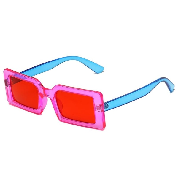Trendy solbriller med rødt glas, lyserøde stel og blå stænger Multicolor one size
