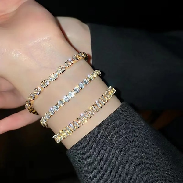 Vackert armband med rektangulära diamanter lyx gåva guld för kvinnor Guld one size