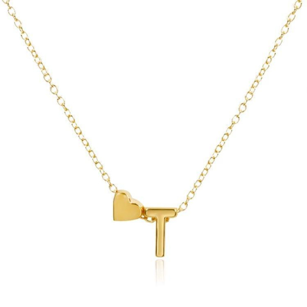 Guldpläterat halsband kedja med hjärta och bokstav Gold one size