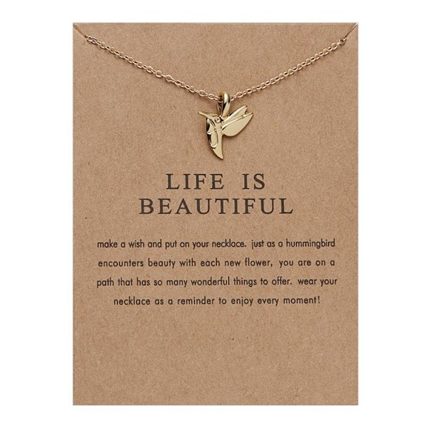 Life is beautiful -halsband med fågel 18K guldpläterad gåva kolibri julklapp Guld one size