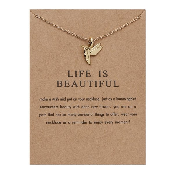 Life is beautiful -kaulakoru linnulla 18K kullattu lahja kolibri Gold one size