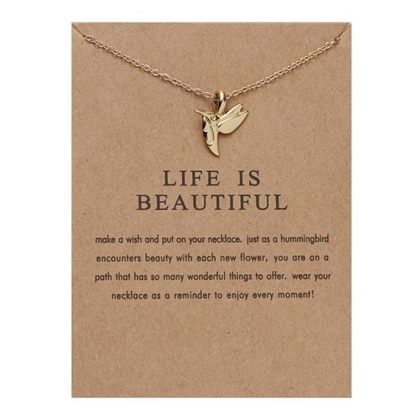 Life is beautiful -necklace with bird 18K gold plated gift hummingbird Gold one size