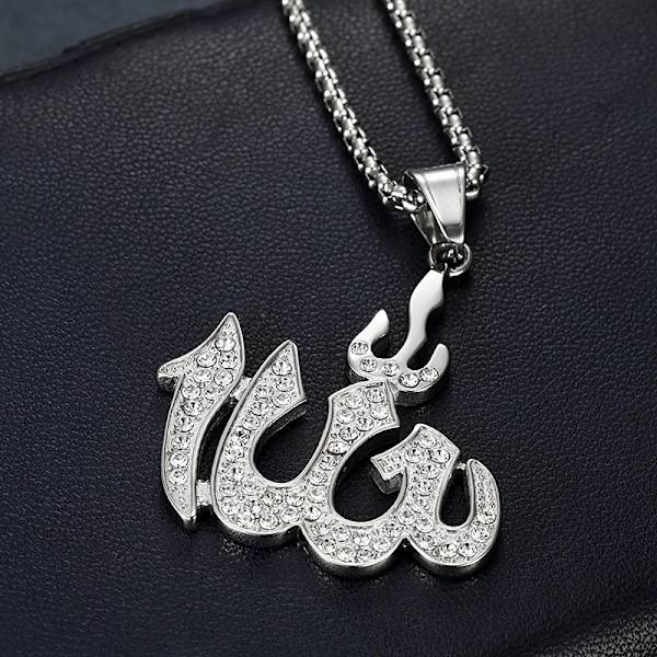 Tyylikäs kaulakoru Lähi-idän Allah-riipuksella ja Crystal CZ - 60 cm pitkä Silver one size