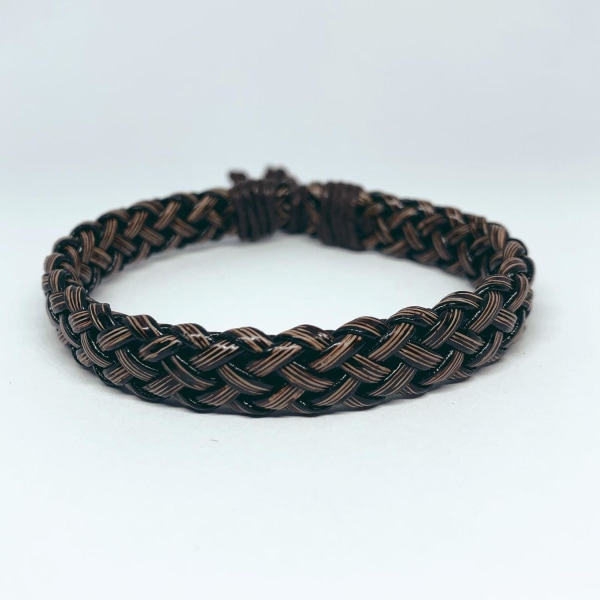 Handmade natural braided bracelet brown leather and string Brown one size