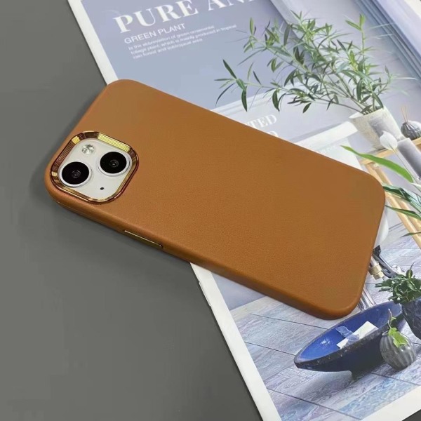 iPhone 13 klassisk etui i vegansk læder guldramme & guldknapper Orange one size